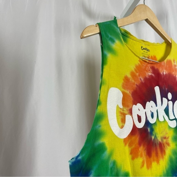 Cookies Medium Vibrant Bright Tie Dye Swirl Hippie Boho Cut Off Tank Top Beach - Picture 5 of 10